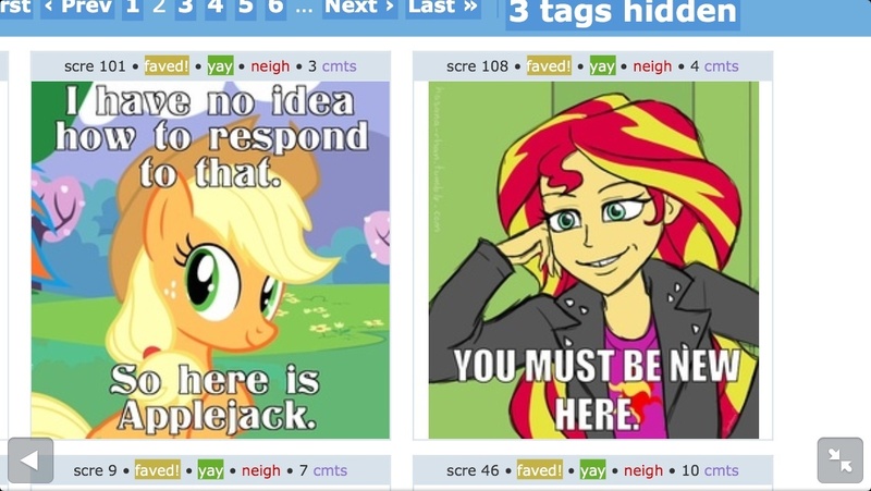 Size: 1136x640 | Tagged: safe, derpibooru import, applejack, sunset shimmer, earth pony, pony, derpibooru, equestria girls, condescending wonka, exploitable meme, female, image macro, juxtaposition, juxtaposition fail, juxtaposition win, mare, meme, meta, you must be new here