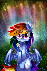 Size: 1661x2500 | Tagged: artist:kaliptro, blushing, dead source, derpibooru import, flower, flower in mouth, mouth hold, rainbow dash, safe, solo