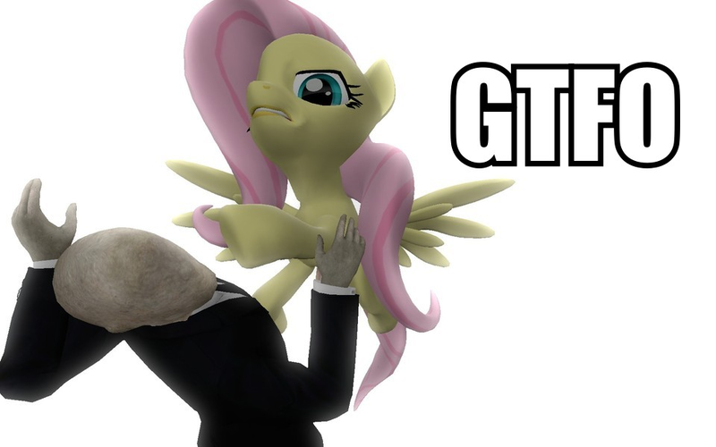 Size: 960x600 | Tagged: 3d, artist:pinkie diane roosevelt phd, derpibooru import, fluttershy, gmod, gtfo, reaction image, safe, slenderman