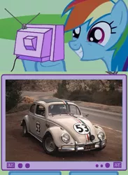 Size: 563x771 | Tagged: car, derpibooru import, disney, exploitable meme, herbie, meme, obligatory pony, rainbow dash, safe, the love bug, tv meme, volkswagen, volkswagen beetle