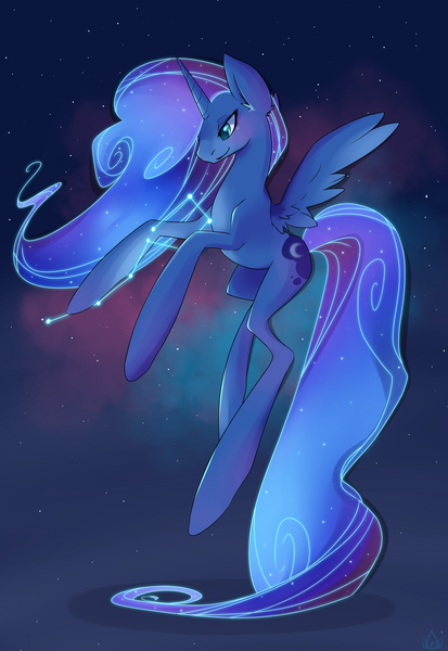 Size: 3077x4471 | Tagged: safe, artist:pon-ee, derpibooru import, princess luna, alicorn, pony, big dipper, constellation, ethereal mane, solo, space, starry mane, stars