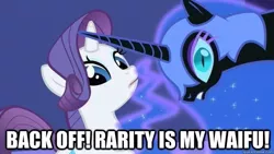 Size: 625x352 | Tagged: derpibooru import, female, image macro, lesbian, nightmare moon, nightrarity, rarity, reaction image, safe, shipping, waifu