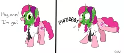 Size: 2347x1003 | Tagged: safe, artist:rapidstrike, derpibooru import, oc, oc:anon, oc:marker pony, unofficial characters only, pony, comic, derp, mlpg, onomatopoeia, raspberry, raspberry noise, roleplaying, shitposting, silly, silly pony