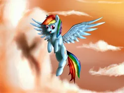 Size: 3200x2400 | Tagged: safe, artist:azgamerman, derpibooru import, rainbow dash, cloud, cloudy, solo, sunset