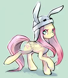 Size: 1085x1241 | Tagged: artist:isfirts, bunny ears, derpibooru import, fluttershy, hat, heart eyes, safe, solo