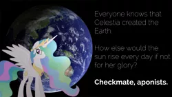 Size: 1920x1080 | Tagged: atheism, checkmate, earth, parody, princess celestia, raleway, reddit, safe, text, typography, wallpaper