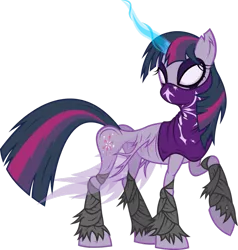 Size: 873x916 | Tagged: grimdark, artist:nemesis360, derpibooru import, twilight sparkle, twilight sparkle (alicorn), alicorn, pony, vampire, crossover, emaciated, female, image, leg wraps, legacy of kain, mare, multicolored mane, multicolored tail, no pupils, png, purple eyeshadow, raised hoof, raziel, solo, soul reaver, tomboy, wraith