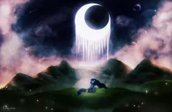 Size: 4840x3160 | Tagged: absurd resolution, artist:rain-gear, crescent moon, crying, derpibooru import, melting, moon, moonlight, night, princess luna, sad, safe, shooting star, solo, stars, surreal