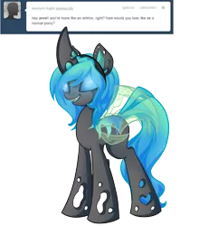 Size: 1400x1450 | Tagged: artist:rainbowscreen, blue changeling, changeling, changeling oc, changeling queen, changeling queen oc, derpibooru import, female, oc, oc:jewel, safe, solo, tumblr, unofficial characters only