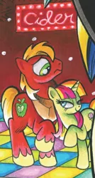 Size: 294x547 | Tagged: safe, artist:andypriceart, derpibooru import, idw, big macintosh, sweetcream scoops, earth pony, pony, bedroom eyes, big scoops, cider, male, stallion, straight