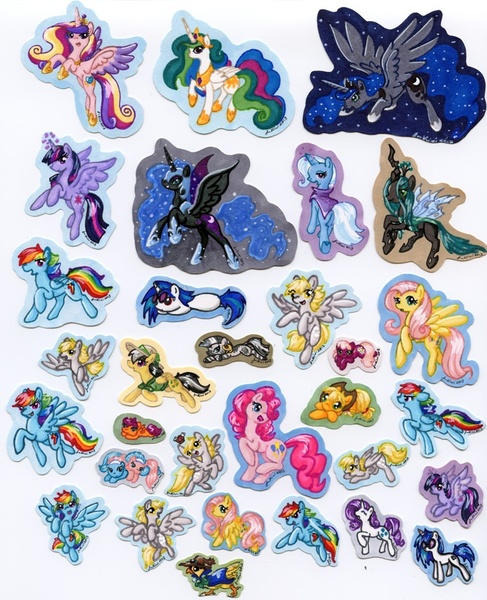 Size: 720x887 | Tagged: safe, artist:jenkiwi, derpibooru import, aloe, applejack, cheerilee, daring do, derpy hooves, fluttershy, lotus blossom, nightmare moon, pinkie pie, princess cadance, princess celestia, princess luna, queen chrysalis, rainbow dash, rarity, scootaloo, trixie, twilight sparkle, twilight sparkle (alicorn), vinyl scratch, zecora, alicorn, chocobo, earth pony, pegasus, pony, unicorn, zebra, female, filly, mane six, mare, spa twins, traditional art