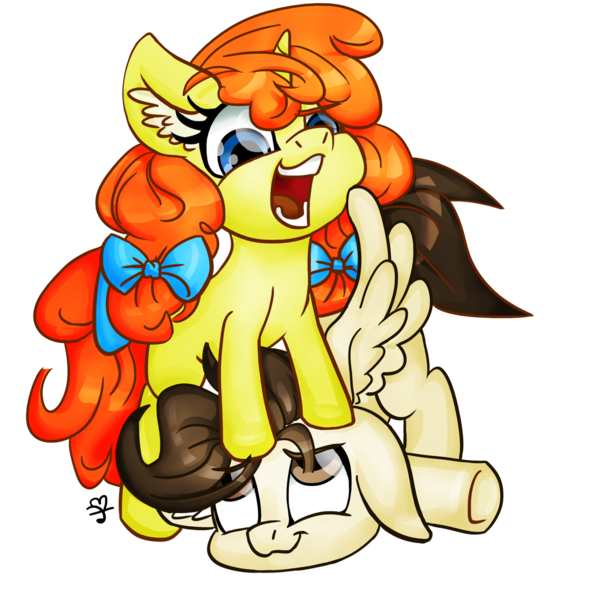 Size: 1500x1500 | Tagged: dead source, safe, artist:22bubble-eyes22, derpibooru import, pound cake, pumpkin cake, pegasus, pony, unicorn, slice of pony life, bow, brother and sister, colt, duo, female, filly, hair bow, male, simple background, transparent background