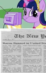 Size: 564x889 | Tagged: safe, derpibooru import, twilight sparkle, twilight sparkle (alicorn), alicorn, pony, bacon, exploitable meme, female, mare, meme, newspaper, obligatory pony, peta, seems legit, the new york times, tv meme, twiface, westboro baptist church