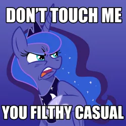 Size: 1200x1200 | Tagged: safe, derpibooru import, princess luna, gamer luna, casual, ew gay, filthy casual, image macro, reaction image, solo