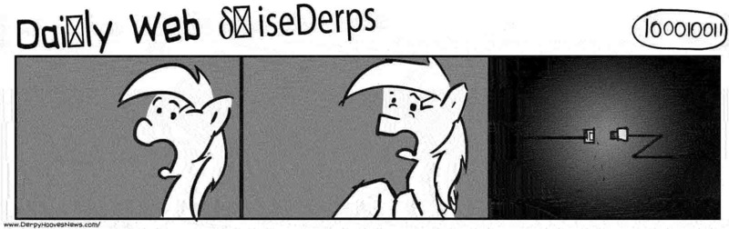 Size: 1585x500 | Tagged: safe, artist:tetrapony, derpibooru import, derpy hooves, pegasus, pony, comic:the daily derp, comic, female, mare, monochrome