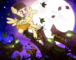 Size: 900x704 | Tagged: safe, artist:pixelkitties, derpibooru import, wild fire, duck, mallard, pegasus, pony, timber wolf, badass, basket, duckling, female, fight, flying, full moon, kicking, leaf, leaves, male, mare, moon, night, rescue, sibsy, taunting, teasing