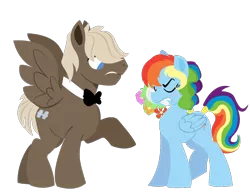 Size: 926x721 | Tagged: safe, artist:dbkit, derpibooru import, dumbbell, rainbow dash, alternate hairstyle, bouquet, dumbdash, female, flower, male, shipping, simple background, straight, transparent background, tsundere, vector