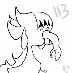 Size: 1200x1200 | Tagged: safe, artist:vv3, derpibooru import, oc, unofficial characters only, earth pony, pony, heuheu, monochrome, vv3