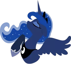 Size: 1185x1080 | Tagged: safe, artist:rariedash, derpibooru import, princess luna, alicorn, pony, bust, eyes closed, female, floppy ears, hooves, horn, lineless, mare, profile, raised hoof, simple background, solo, spread wings, transparent background, wings