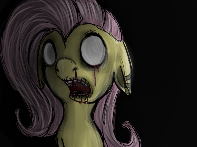 Size: 640x480 | Tagged: artist:yashathebasher, derpibooru import, fluttershy, grimdark, solo, zombie