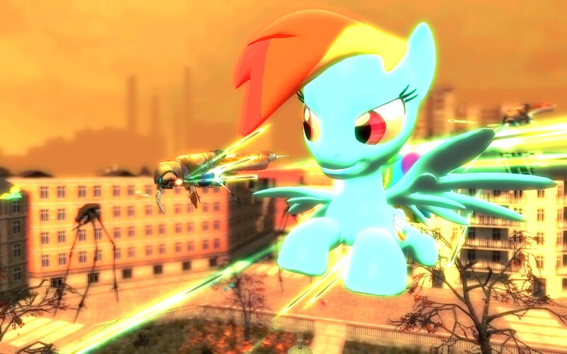 Size: 1680x1050 | Tagged: 3d, artist:pinkie diane roosevelt phd, combine, combine gunship, derpibooru import, gmod, gunship, half-life, half-life 2, rainbow dash, safe, strider