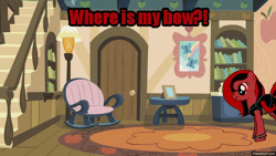 Size: 900x506 | Tagged: safe, derpibooru import, oc, unofficial characters only, pony, pony creator, animated, book, bookshelf, caption, chair, door, female, frame, image macro, lamp, loop, mare, meme, picture, picture frame, rug, solo, stairs, table, text, wat