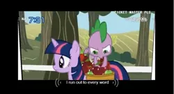 Size: 641x346 | Tagged: applebuck season, chat, derpibooru import, edit, edited screencap, friendship is magic, japanese dub, safe, screencap, spike, tomodachi wa mahou, twilight sparkle, youtube caption