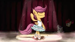 Size: 3840x2160 | Tagged: safe, artist:neko-me, derpibooru import, apple bloom, rainbow dash, scootaloo, sweetie belle, twilight sparkle, pegasus, pony, unicorn, ballerina, ballet, bipedal, bow, clothes, cutie mark crusaders, dancing, dress, eyes closed, female, filly, foal, hair bow, hooves, horn, looking at someone, open mouth, spotlight, stage, tutu, wings