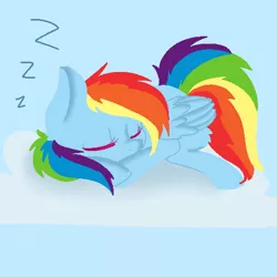 Size: 512x512 | Tagged: safe, artist:chibimlp-lover, derpibooru import, rainbow dash, cloud, colored eyelashes, cute, dashabetes, eyes closed, leg fluff, on a cloud, prone, sleeping, solo, zzz