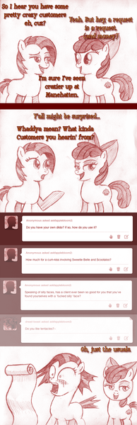 Size: 792x2448 | Tagged: apple bloom, artist:jaxonian, ask, ask fapplebloom, babs seed, blushing, comic, derpibooru import, fapplebloom, implied foalcon, questionable, shocked