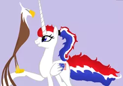 Size: 1036x720 | Tagged: safe, artist:rulafur, derpibooru import, oc, unofficial characters only, alicorn, bald eagle, bird, eagle, phoenix, pony, 1000 hours in ms paint, 4th of july, alicorn oc, american independence day, independence day, nation ponies, purple background, simple background, united states