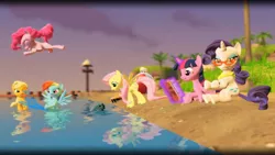 Size: 1920x1080 | Tagged: safe, artist:tbwinger92, derpibooru import, applejack, fluttershy, pinkie pie, rainbow dash, rarity, twilight sparkle, twilight sparkle (alicorn), alicorn, pony, 3d, beach, gmod, implied minecraft, mane six, minecraft, outset island, the legend of zelda, the legend of zelda: the wind waker