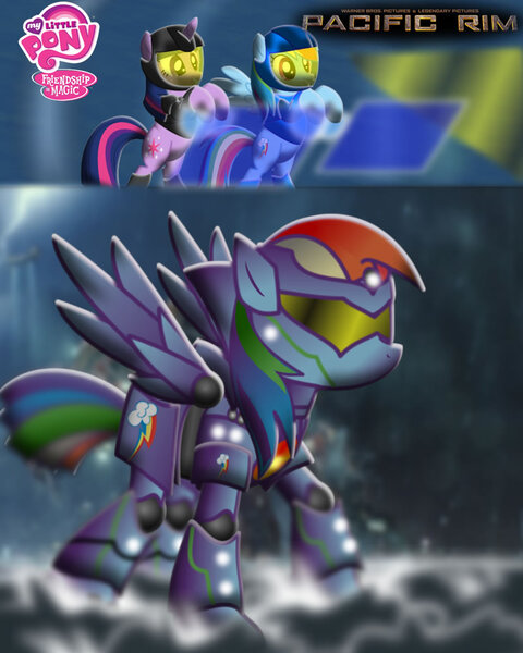 Size: 800x1000 | Tagged: artist:mayozilla, crossover, derpibooru import, gipsy danger, jaeger, mech, pacific rim, ponified, rainbow dash, safe, twilight sparkle