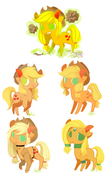 Size: 1179x1920 | Tagged: applejack, applejack asks, artist:laceymod, ask sexy applejack, chakra applejack, chibi, derpibooru import, earthbound applejack, liar face, liarjack, multeity, safe, scrunchy face, tumblr, tumblr ponidox