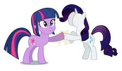 Size: 1903x1112 | Tagged: safe, artist:php50, derpibooru import, rarity, twilight sparkle, human head pony, hybrid, pony, unicorn, equestria girls, abomination, body part swap, buttface, butthead, duo, duo female, face swap, female, head swap, hoofbump, missing horn, not salmon, plot, rearity, simple background, smiling, stars, transparent background, vector, wat, what has magic done, what has science done, wtf