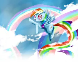 Size: 990x786 | Tagged: artist:haruliina, derpibooru import, flying, rainbow dash, rainbows, safe, solo