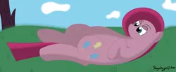 Size: 4377x1796 | Tagged: artist:regxy, chubby, derpibooru import, fat, pinkamena diane pie, pinkie pie, porkymena diane pie, pudgy pie, safe, solo