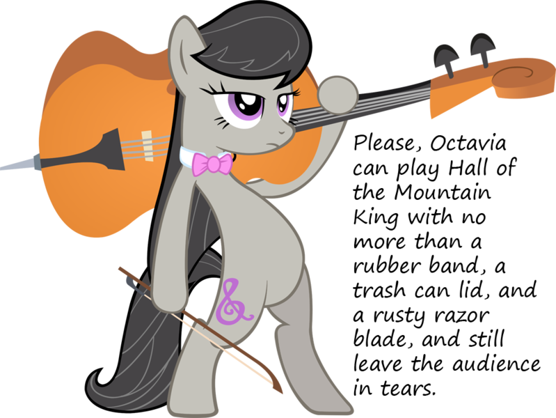 Size: 1000x751 | Tagged: safe, artist:artpwny, derpibooru import, edit, octavia melody, earth pony, pony, bipedal, bow (instrument), bowtie, cello, cello bow, cutie mark, female, glorious cello princess, hooves, insane pony thread, mare, musical instrument, ready, simple background, solo, text, transparent background, tumblr, vector