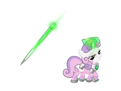 Size: 2048x1536 | Tagged: armor, artist:purezparity, bedroom eyes, clothes, derpibooru import, magic, makeup, show accurate, simple background, socks, solo, suggestive, sweetie belle, sword, transparent background, vector