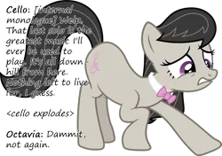 Size: 1280x899 | Tagged: safe, derpibooru import, octavia melody, earth pony, pony, bowtie, cello, cutie mark, female, glorious cello princess, gritted teeth, hooves, insane pony thread, mare, musical instrument, sad, simple background, solo, text, transparent background, tumblr, vector