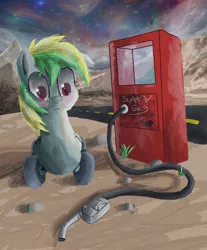 Size: 5072x6137 | Tagged: safe, artist:asai-gomen, artist:owlvortex, derpibooru import, oc, oc:wheely bopper, unofficial characters only, original species, wheelpone, absurd resolution, blushing, colored, gas pump, highway, image, implied insertion, jpeg, night, night sky, sky, solo