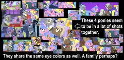 Size: 1968x954 | Tagged: safe, derpibooru import, edit, edited screencap, screencap, caesar, cloud kicker, fine line, herald, lyrica lilac, maxie, minuette, pinkie pie, rarity, royal ribbon, sealed scroll, star gazer, twilight sparkle, pony, a canterlot wedding, green isn't your color, magical mystery cure, sweet and elite, the best night ever, background pony, clothes, cropped, dress, gala dress, headcanon, ponies standing next to each other, theory