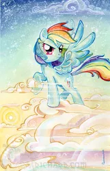 Size: 643x1000 | Tagged: artist:sararichard, cloud, cloudy, derpibooru import, rainbow dash, safe, solo, traditional art