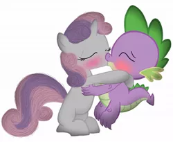 Size: 1106x909 | Tagged: safe, artist:dr-siren, derpibooru import, spike, sweetie belle, blushing, female, kissing, male, shipping, spikebelle, straight