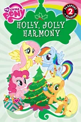 Size: 331x500 | Tagged: applejack, bauble, book cover, box, christmas tree, derpibooru import, fir tree, fluttershy, holly, holly jolly harmony, official, pinkie pie, rainbow dash, safe, tinsel, tree