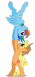 Size: 600x1300 | Tagged: applejack, artist:bajanic, balancing, derpibooru import, handstand, rainbow dash, safe, upside down