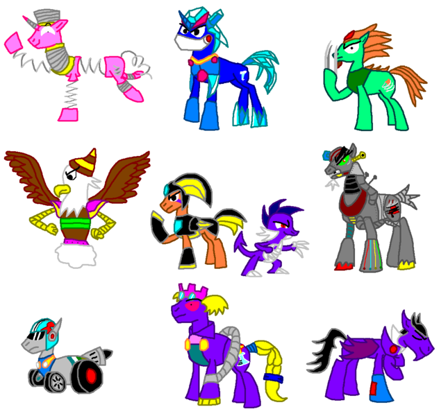 Size: 1196x1136 | Tagged: safe, artist:smashfan666, derpibooru import, ponified, dragon, gryphon, original species, wheelpone, dragonified, griffonized, megaman, ms paint, species swap