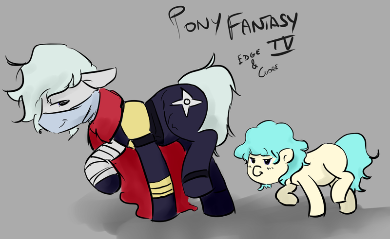 Size: 1300x800 | Tagged: artist:askmutesparkle, clothes, cuore, derpibooru import, edge, final fantasy, mime, ninja, ponified, raised hoof, raised leg, safe, scarf, smiling, standing