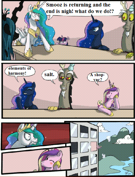 Size: 457x600 | Tagged: derpibooru import, discord, employer meme, exploitable meme, forced meme, g1 reference, hejibits, hilarious in hindsight, meme, princess cadance, princess celestia, princess luna, queen chrysalis, safe, trixie, twilight sparkle