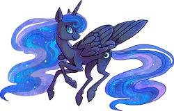 Size: 949x607 | Tagged: safe, artist:griffsnuff, derpibooru import, princess luna, alicorn, pony, cutie mark, ethereal mane, female, horn, simple background, smiling, solo, starry mane, transparent background, wings